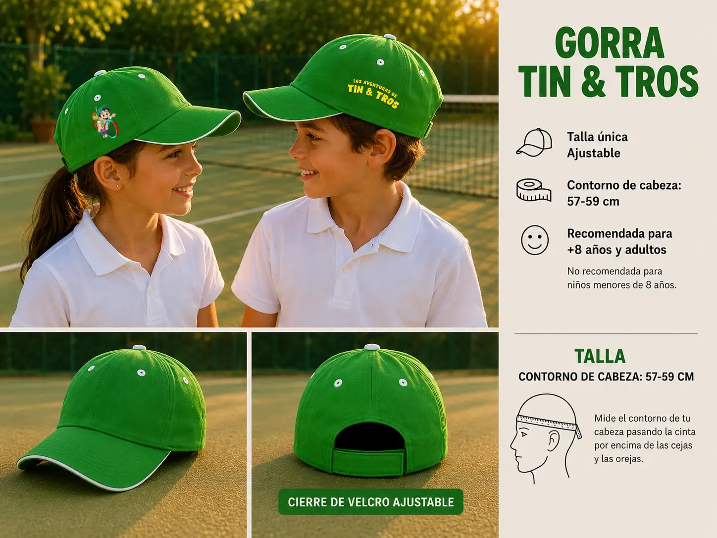Gorra Oficial Tin & Tros Verde – Talla Única Adulto (+8 años) - Imagen 4